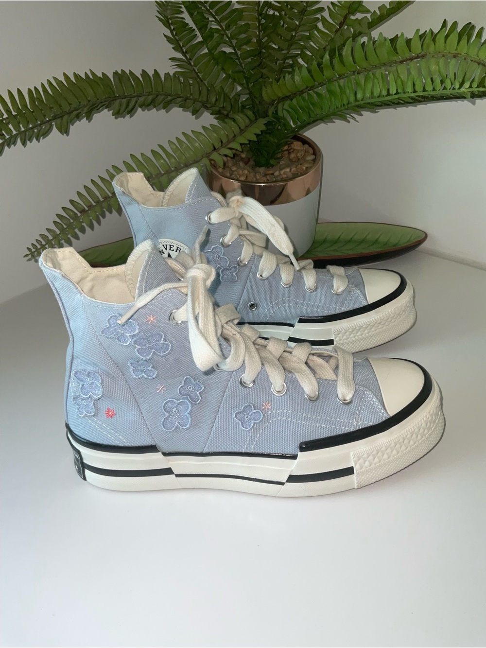 Converse High-Top Canvas Sneakers with 3D Flowers